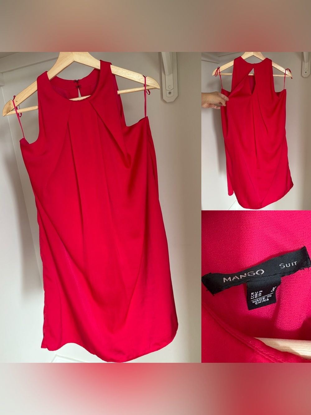 Mango Bright Red Sleeveless Pleat-Front Mini Dress